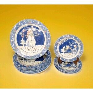 Epoch Noritake Mr. Snowman Plates Dinner & Lunch Holiday Winter Pattern Set of 9
